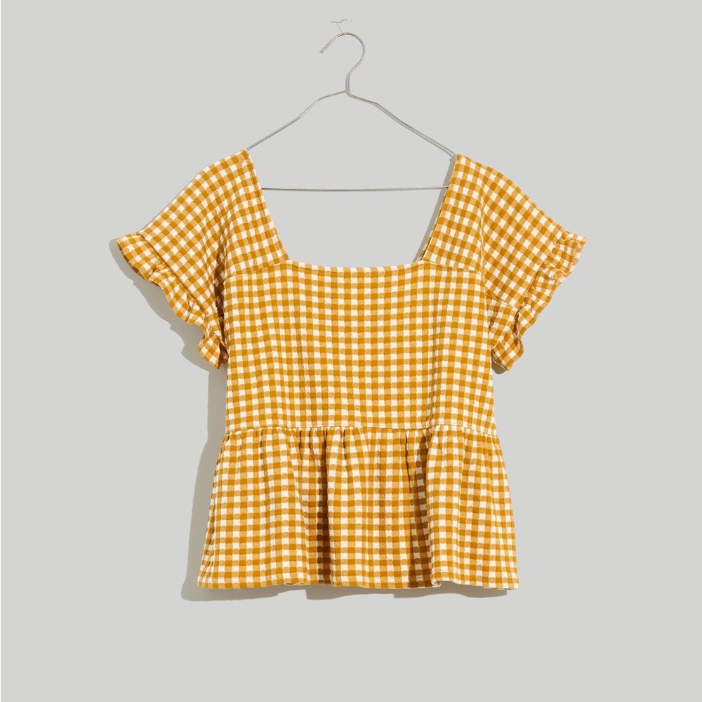 Madewell Yellow Gingham Peplum Top